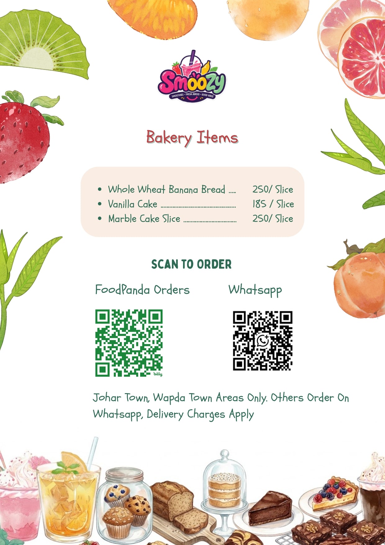 Smoozy menu and order information